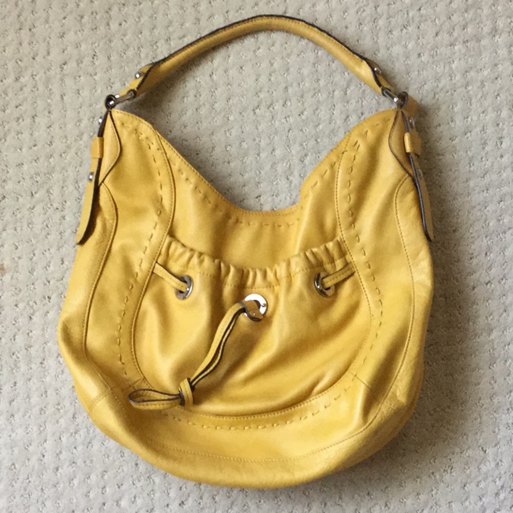 B. Makowsky Yellow Mustard Leather Hobo Bag